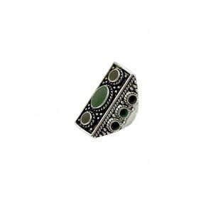 Vintage Boho Silver-Tone Ring Green Brown Imitation Stones Statement Size 7.5